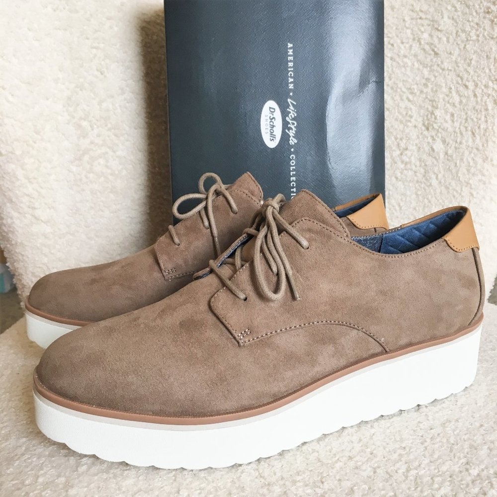 Dr. Scholls Lace up oxfords comfort shoes faux suede brown creepers platform